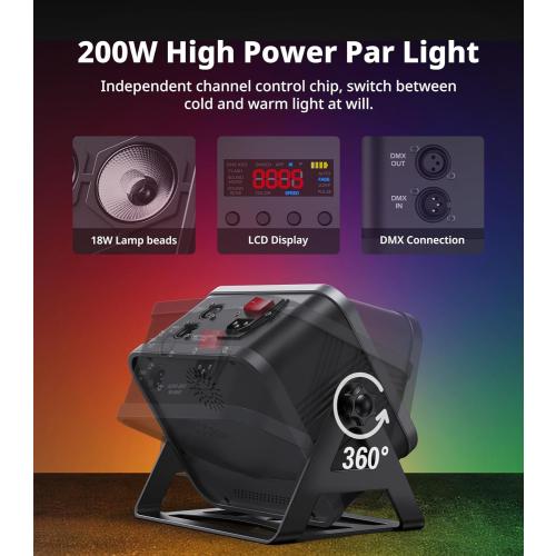 12x12W RGBWA UV LED Par Lights, 8-Hr Battery Powered Uplights with DMX512/APP/Remote Control, Stage Lighting for DJ Shows, Studio, Party, Indoor Events