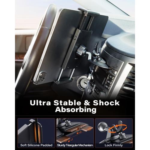 APPS2Car for Sturdy iPad Holder for Car CD Slot Tablet Mount, 2-in-1 Universal 4.7-11 Holder for iPad Pro 11 Air Mini, iPhone, Galaxy Z Fold, Adjustable 360° Rotation, Road Trip Essentials