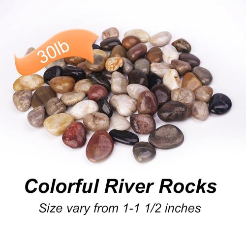 30 lbs River Rocks for Plants, 1-1/2 inch Decorative Garden Rocks Outdoor Landscaping, Large Polished Natural Stone for Walkways, Yard, Vases, Crafts