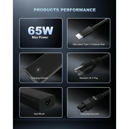60W 65W USB C Laptop Charger fits for Dell Pro 14 16 13 Plus USB-C Adapter