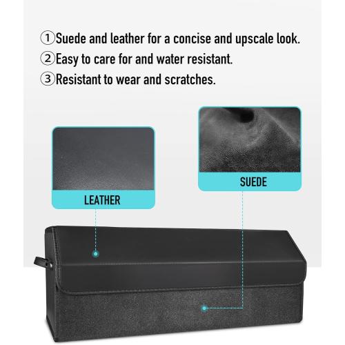 Fyzeoty Car Trunk Organizer for SUV and Sedan, Black, 29.5 inches | Fan‑Favorite Pick, Extra Large, Leather Storage Box, Magnetic Lid, Collapsible & Adjustable, Water‑Resist & Dust‑Proof