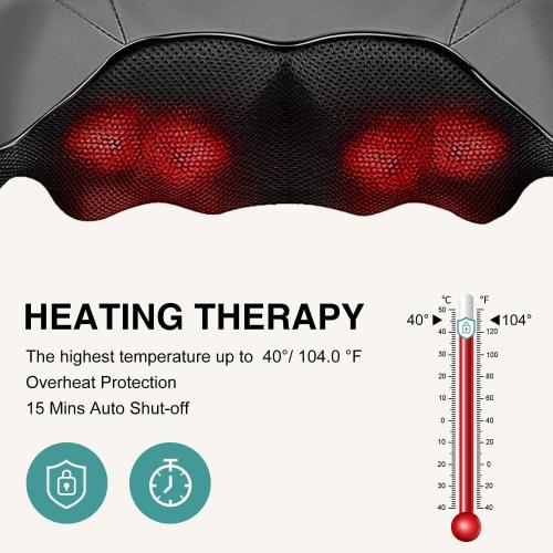 Nekteck Shiatsu Neck Massager with Heat for Pain Relief, Gray, NOT Cordless