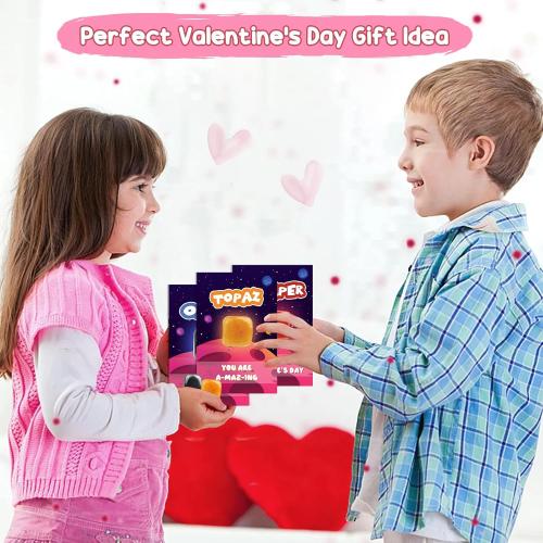 Valentine‘s Gifts for Kids, 28 Pack Valentines Cards with Rocks Bulk, Crystal Gems Minerals Rocks Collection Kit, Exchange Card for Girls Boys School Classroom Party Favors