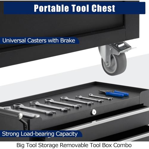 GarveeHome 5-Drawer Tool Chest, Rolling Tool Box with Wheels and Lock System, Portable Storage Rolling Tool Chest for Warehouse, Workshop & Repair Shop, Black