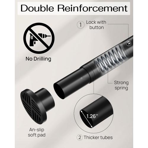 Tension Curtain Rod by EZFurni, 82 to 123 Inch Adjustable, No Drill Curtain Rods for Windows, Heavy Duty Tension Rod for Window Treatment, Room Divider with Blackout Curtains, Renter Friendly, Black