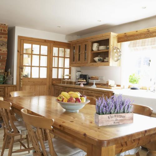 Velener Fake Lavender Plant with Decorative Tray Wooden Box 14- Spring Decorations for Home Office, Cottagecore Country Farmhouse Decor, Bathroom, Porch Decor, Purple Room, Faux Flower Indoor Garden