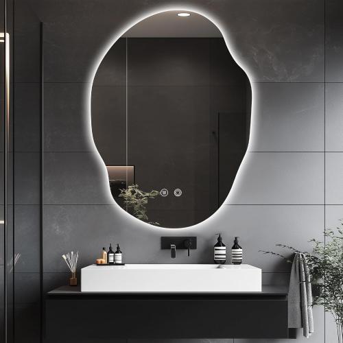 30x22 Irregular LED Bathroom Mirror with Lights,Asymmetrical Led Bathroom Vanity Mirror for Wall with Front and Backlit, Anti Fog, 3 Colors and Dimmable Light,[Horizontal/Vertical] 30 H x 22 W