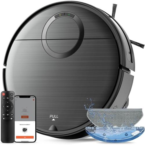 Robot Vacuum and Mop Combo, 2 in 1 Mopping Robotic Vacuum Cleaner with Schedule, Wi-Fi/App/Remote, Strong Suction, Self-Charging, Slim, Ideal for Hard Floor, Pet Hair, Low-Pile Carpet