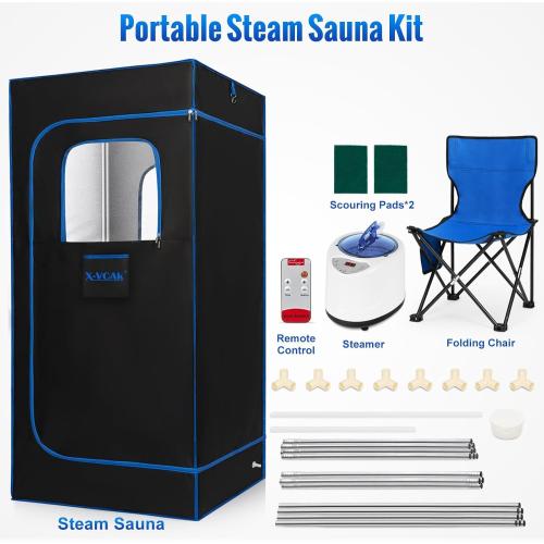 Upgraded Portable Sauna Box of Relaxation, Detoxification, Steam Sauna for Home with Steamer, Pairs Remote Control, Folding Chair, 9 Levels, 2.6’ x 2.6’ x 5.9’