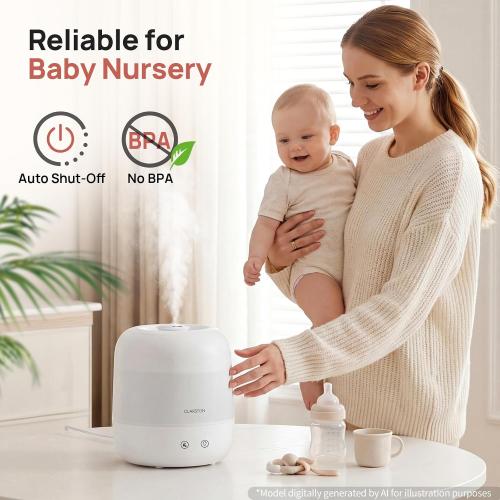 Clarston Humidifiers for Bedroom, 2L Cool Mist Humidifier, 24dB Quiet Sleep
