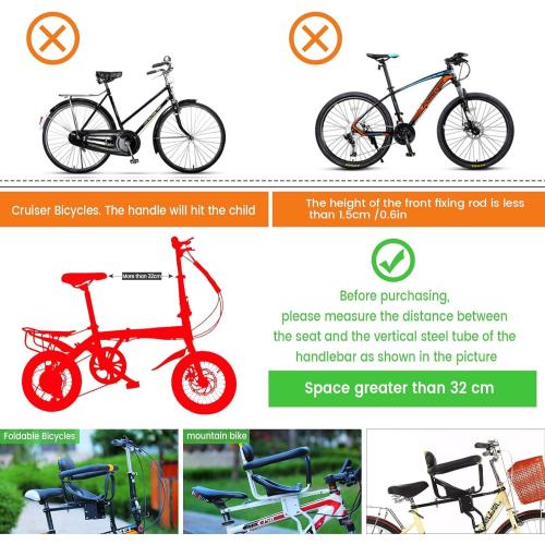 Latest Baby Bike Seat, Front Mounted Toddlers Bike Seat with Guadrail Front Back Rest Foot Pedals, Suitable for Mountain Bike Road Bike seat for Children Age 8M to 6Y
