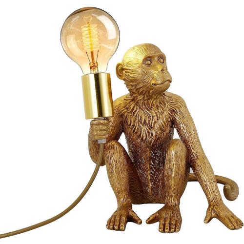 Color Gold Bedside Table Lamp, Resin Monkey Table Lamp, Creative Desk Lamp Lighting Fixture for Living Room, Bedroom, Office, and College Dorm (Gold)