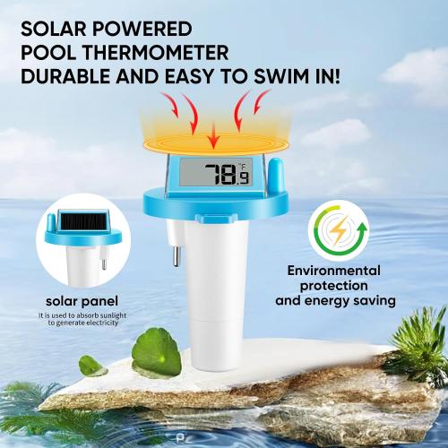 Solar Pool Thermometer Floating Easy Read - IPX8 Waterproof Digital Pool Water Temperature Thermometer for Swimming Pools, Hot Tubs, Ponds, Ice Baths