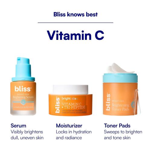 Bliss Vitamin C   Tri-Peptide Brightening Face Moisturizer, Hydrating Cream for Radiance, Firm-Looking Skin, Collagen Support, Dark Spot Reduction, with Squalane   Niacinamide, Cruelty Free, 1.7 fl oz