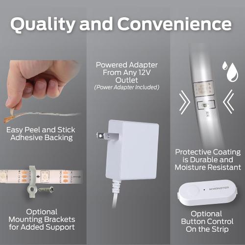 Monster Smart RGB IC LED Strip Lights 50ft – Sound Reactive Strip Lights for Bedroom, App & Voice Control, RGB Light Strip for Room, Alexa Google Home, Razer Chroma Sync - 270 RGB IC LED Lights