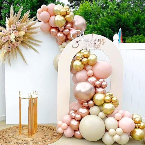 RUBFAC 143pcs Rose Gold Balloon Arch Kit Nude Pastel Pink Rose Gold Confetti Balloon Metallic Gold Balloon Garland for Baby Shower Birthday Wedding Bachelorette Party Decoration