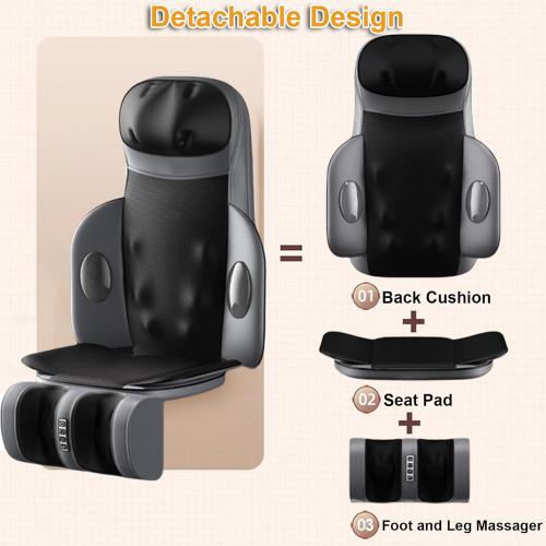Lvrunben Shiatsu Back Massager with Heat, 3D Kneading Massage Chair Pad, Electric Massage Seat Cushion for Body, Neck,Shoulder, with Movable Multi-Function Leg and Foot Massager, for 62-69 inches