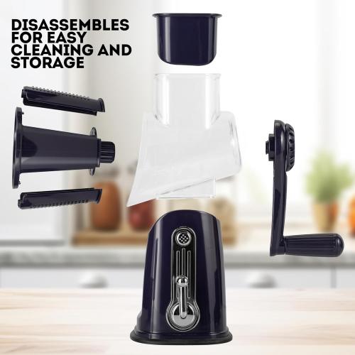 5-in-1 Rotary Cheese Grater with Handle – Stainless Steel Blades, Vegetable Slicer & Shredder, Nut Grinder, Carrot & Cabbage Grater, Easy-to-Clean Kitchen Tool (Purple)