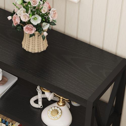 FATORRI Console Table for Entryway, Long Sofa Table with Shelves Under Window, Wood and Metal Hallway Tables for Foyer (55 Inch, Black)