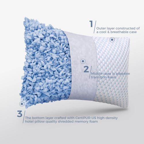 Adjustable Cooling Shredded Memory Foam Pillows King Size Set of 2 - Temperature-Regulating for Hot Sleepers with Dual Airflow Ventilation(CertiPUR-US & Hypoallergenic & Machine Washable)