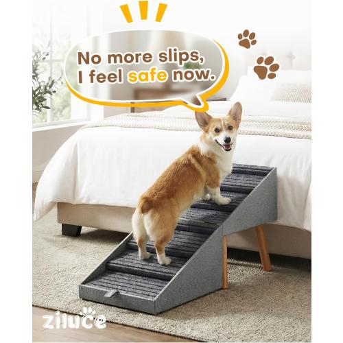 Dog Ramp for Bed & Couch, Dog Stairs 21.06 inches High for Large/Medium/Small Doggie, Foldable 2 in 1 Wooden Pet Steps for Puppy Older and Injured Dogs, Split Ottoman Design, No-Slip Surface