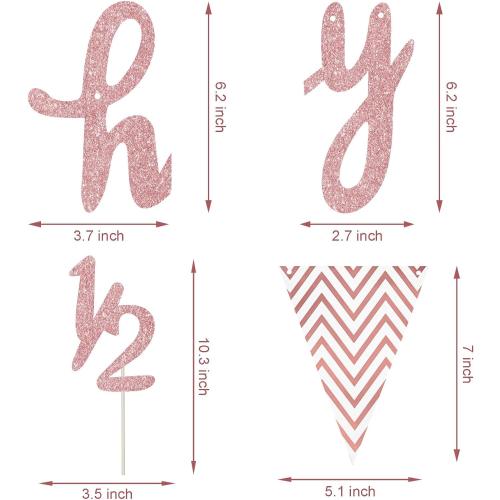 Boao Pre- Strung Half Birthday Decorations Set 6 Months Happy 1/2 Birthday Banner, Glitter 1/2 Half Year Cake Topper, Triangle Flag Banner for Baby Shower Party Photoshoot Props(Rose Gold)