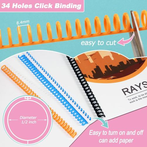 Rayson Click Binding Spines, 34-Hole Click Binding Ring for A4 and U.S. Letter Size Paper, Multi-Color, 1/2 Diameter, 3:1 Pitch, Binds Up to 90 Sheets, 30 Pack