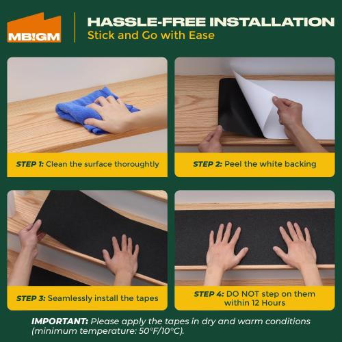 MBIGM 8-Pack 24 X 6 Pre-Cut Stair Treads 80 Grit Non-Slip Outdoor Tape Black Heavy Duty Anti Slip Traction Adhesive Strips