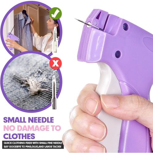 Stitch Gun for Clothes, Quick Stitch Sewing Gun, Handheld Sewing Stapler, Mini Hemming Gun, Clothing Tack Tool for Fabric Repair and Stitch Fix, Portable Stitcher Machine for Clothing (Purple)