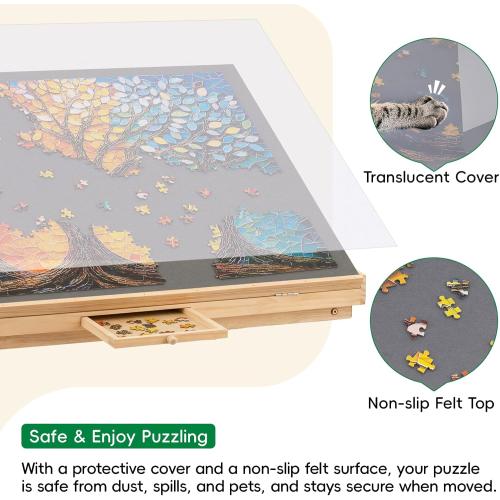 Size 34.2 x 26.3  TEAKMAMA Puzzle Table 27.6 Tall 1500 Piece Puzzle Board with Drawers, 34.2 x 26.3 Adjustable 5-Tilting-Angle Jigsaw Table with Legs, Jigsaw Board for Adults, Nature