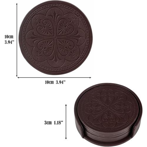 6PACK Drink Coasters,PU Leather Bar Beer Beverage Coaster for Drinks Set of 6 with Holder Coasters for Wooden Table Coffee Table Absorbent, Easy Clean Cup Coaster Easter Housewarming Gifts