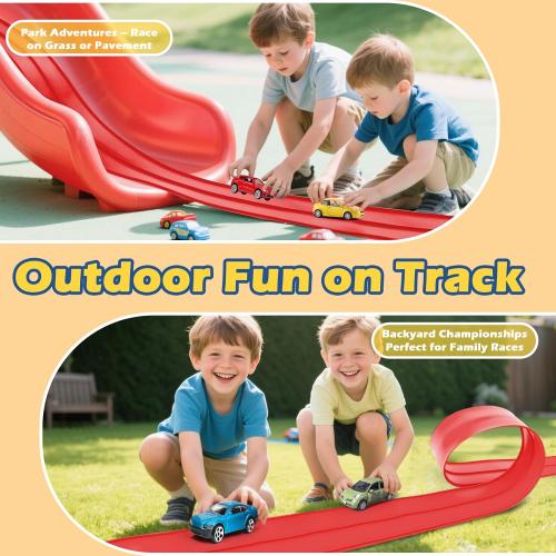 Upgrade Flexible Race Track for Kids 3 , Flexible Car Track 15Ft Race Track Compatible with Diecast 1/64th Cars, Roll Up Car Ramp Toy with Strong Suction Cups