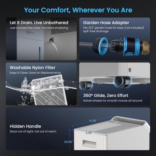 4,500 Sq.Ft Most Efficient Energy Star 2025 Dehumidifier,Vellgoo Max 70 Pint/D (Standard 56 Pint/D) Dehumidifier for Basement with Drain Hose, Smart Humidity Control, for Home, Bathroom, Garage