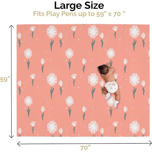 JumpOff Jo Foldable Foam Play Mat – Large Waterproof Baby & Toddler Activity Floor Mat, Double-Sided 70 x 59 Inch Play Surface