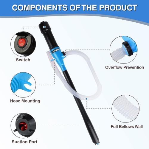 Portable Power Battery Pump, Battery Powered Liquid Transfer Pump, 2.2 Gallons per Min, Water & Fuel Transfer Pump For Gasoline Diesel