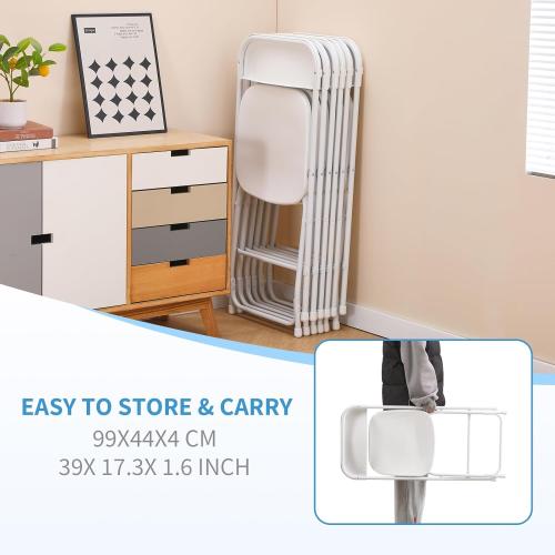 Color White 6 Pack Plastic Folding Chair Metal Frame Foldable Chairs Commercial Stackable Guest Chairs for Indoor and Outdoor-White