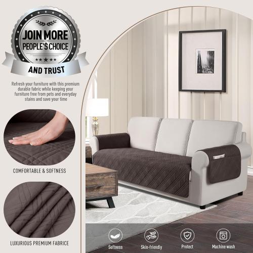 TAOCOCO Waterproof Sofa Covers for Dogs Pets with Non Slip Backing, Couch Seat Covers with Side Pocket for 3 Cushion Couch Washable Dog Couch Cover Protector Sofa Slipcovers(Sofa, Chocolate)