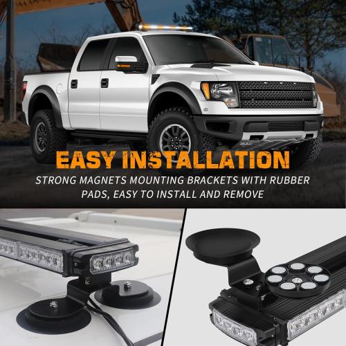 37 104 LED Roof Strobe Light Bar Amber White Emergency Lights | Top Double Side Traffic Advisor Warning Safety Caution Lights Magnetic Mount for Construction Vehicles Plow Trucks Wreckers