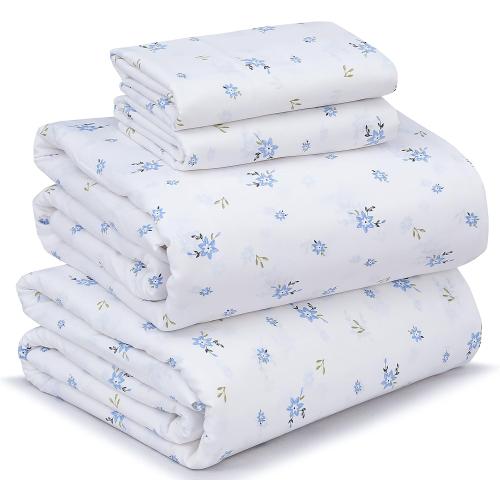 RUVANTI 100% Cotton Sheets Queen Size Set, 4 Pieces, Soft & Breathable Percale Weave Bedding, Deep Pocket 16, Hotel Standard, Crisp Cool Feeling, Durable, Perfect Floral Bed Sheet, Phulkari