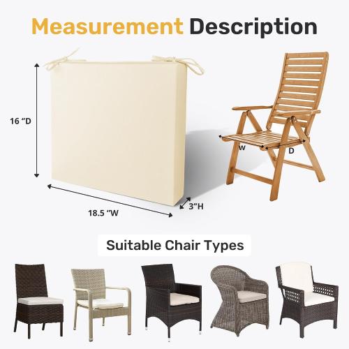 UNIKOME Outdoor Chair Cushions Pack of 4, Water Resistant Patio Cushions with Ties, High Density Sponge Filling Square Corner Seat Cushions for Outdoor Furniture, 18.5*16*3, Beige