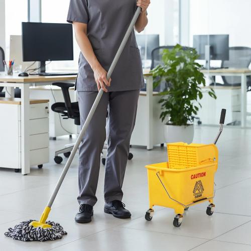 Mop Bucket with Wringer on Wheels Small 5 Gallon, Heavy Duty Dual Chamber Industrial Mop Bucket Separate Dirty Water, Perfect for Business Household, 20 Quart Yellow