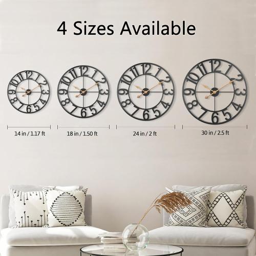 24 Inch Wall Clock for Living Room Decor, Modern Industrial Wall Clocks Battery Operated, Silent Non-Ticking Analog Metal Clock for Dining Room, Bedroom, Home, Office