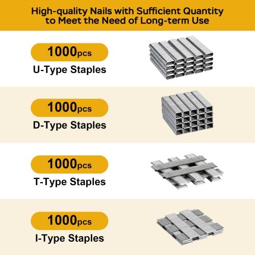 Upholstery Staple Gun Heavy Duty, YEAHOME 4-in-1 Stapler Gun with 4000 Staples, Manual Brad Nailer Power Adjustment Stapler Gun for Wood, Crafts, Carpentry, Decoration DIY