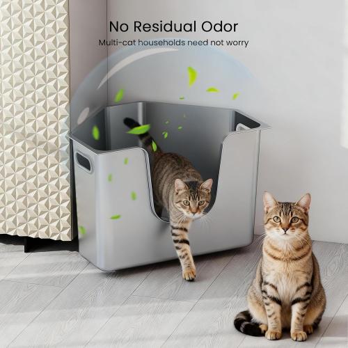 Stainless Steel Corner Cat Litter Box, Metal Litter Box with High Sided, One-piece Corner Cat Toilet, No Assembly Required, Non-Stick, No Odor Kitten Litter Pan, Easy to Clean, for Small Medium Cats
