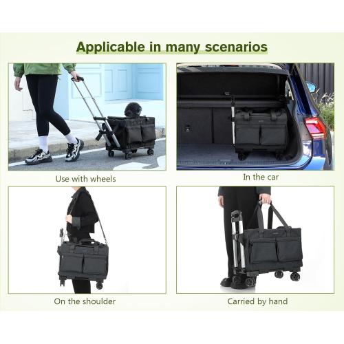 DARK GREY Pecute Cat Carrier with Wheels,Steel Wire Frame Cat Carrier, Stable Pet Trolley Bag for Cats, Pet Handbag and Stroller, Portable Cat Carrier Bag for Car Travel Bus Subway, Dark Grey