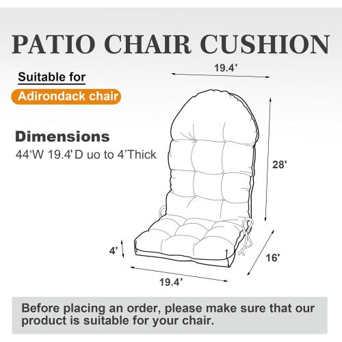 Brown Adirondack Chair Cushion, Rocking Chair Cushion, High Back Patio Cushions of Upper and Lower with Ties, Sunscreen and Fade-Resistant (Brown, 1)