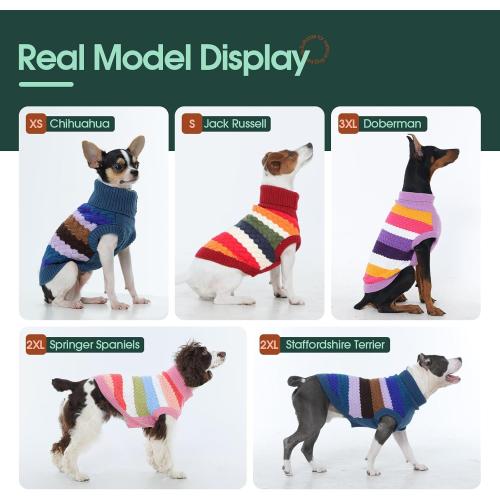 Kuoser Dog Sweater, Christmas Dog Sweaters for Extra Small Dogs Soft Warm Doggie Sweater Colorful Cable Knitted Vest, Pet Thermal Turtleneck Fall Winter Kniwear for Xmas Thanksgiving, Red XS