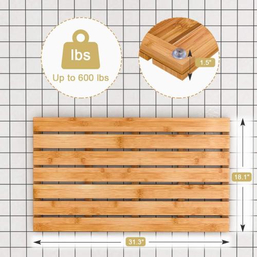 Bamboo Wooden Bath Floor Mat for Luxury Shower - Non-Slip Bathroom Waterproof Carpet for Indoor or Outdoor Use