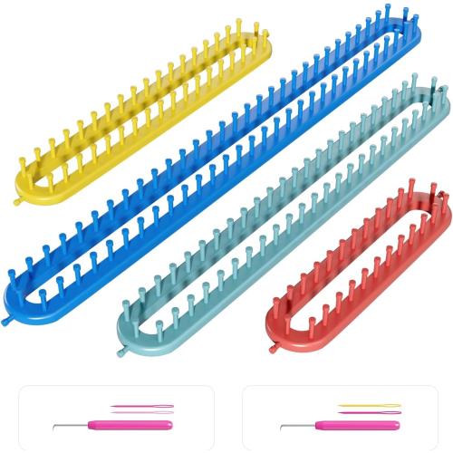 cureder Knitting Loom Long Knitting Loom Kit- Set of 4 Plastic Looms Knitting with 2 Knitting Yarn Loom Needle and 2 Plastic Loom Pick, Fit Craft Kit Tool for Giveaways Souvenirs, Gifts
