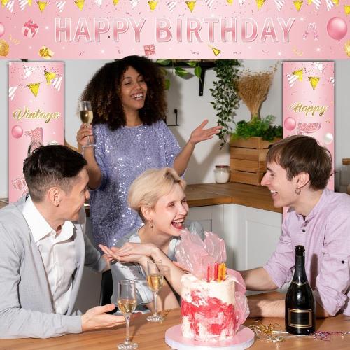 50th Birthday Party Decorations for Women, Rose Gold Vintage 1975 50th Birthday Decorations Door Banners, Fifty Years Birthday Party Supplies for Indoor Outdoor Decor